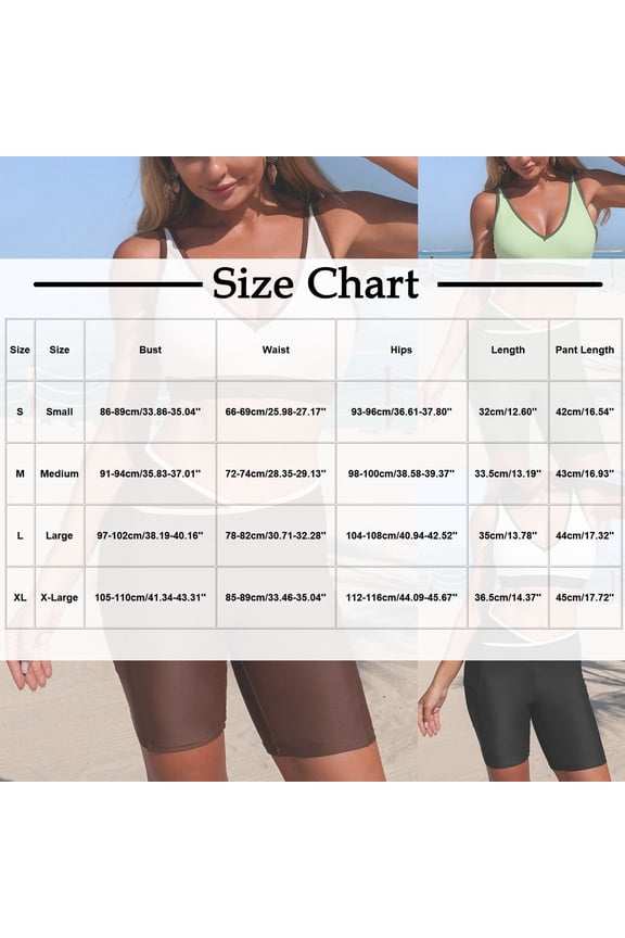 Women's Swim 2 Piece Set - Color-Block V-Neck Tankini Top with High-Waisted Biker Shorts