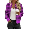 thumbnail image 1 of Perfectbot Women's Trendy Zip Up Bomber Jacket - Casual Plaid with Pockets Fall Winter Outerwear, 1 of 6