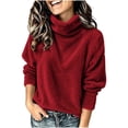thumbnail image 1 of Perfectbot Women's Turtleneck Fleece Top Pullover Fuzzy Warm Long Sleeve Loose Fit Fall Winter Wear, 1 of 7