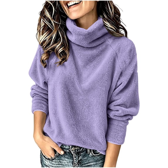 Perfectbot Women's Turtleneck Fleece Top Pullover Fuzzy Warm Long Sleeve Loose Fit Fall Winter Wear