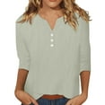 thumbnail image 1 of Perfectbot Women's V Neck Blouse 3/4 Sleeves Solid Color Cotton Linen Shirts Summer Casual Loose Tops, 1 of 9