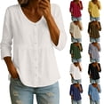 thumbnail image 1 of Perfectbot Women's V Neck Button Down 3/4 Sleeve Peplum Blouse, Casual Lightweight Breathable Summer Shirt, 1 of 7
