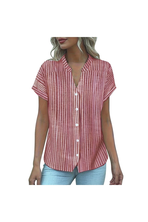 Women's V-Neck Button Down Blouses - Short Flutter Sleeve Tops for Summer Dressy Casual