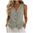 thumbnail image 1 of Perfectbot Women's V-Neck Button-Down Vest Linen-Blend Sleeveless Waistcoat with Pointed Hem for Summer Layering, 1 of 6