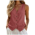 thumbnail image 1 of Perfectbot Women's V-Neck Button-Down Vest Linen-Blend Sleeveless Waistcoat with Pointed Hem for Summer Layering, 1 of 6