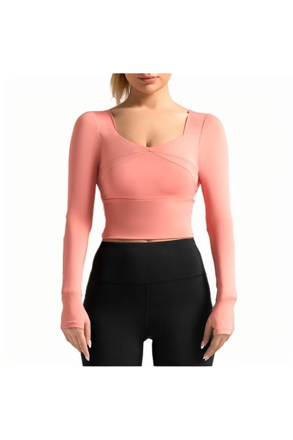 Women's V-Neck Crop Top with Built-in Support, Workout Yoga Shirt with Seamed Cups