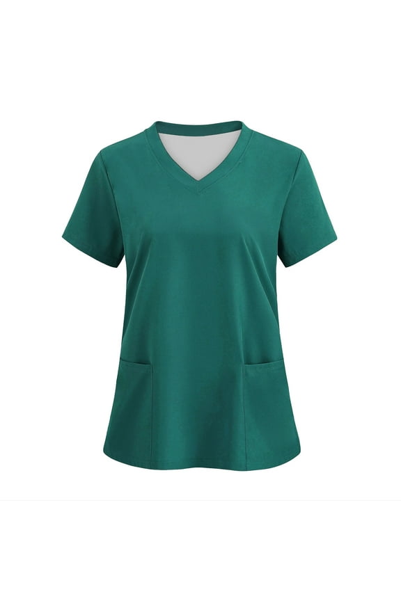 Women's V-Neck Nursing Top Short Sleeve Scrub Tee with Front Pockets Basic Work Shirt