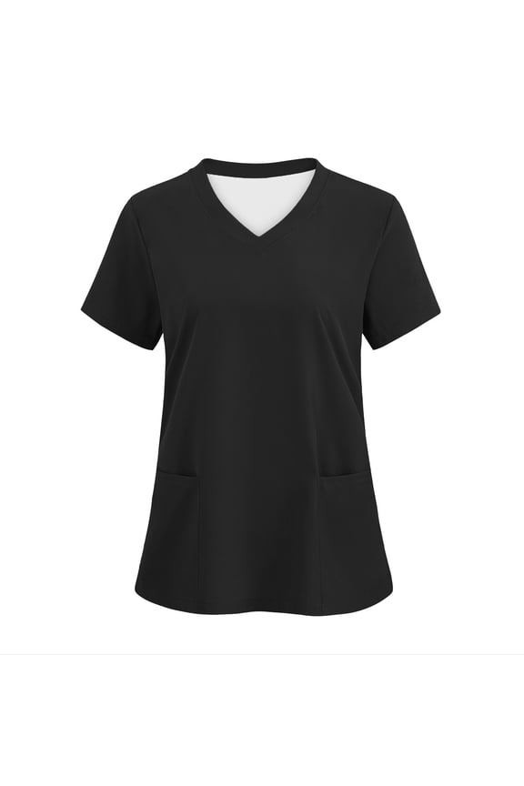 Women's V-Neck Nursing Top Short Sleeve Scrub Tee with Front Pockets Basic Work Shirt