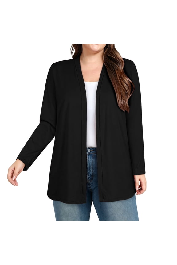 Women's V-Neck Open Front Cardigan Long Sleeve Loose Fit Casual Kit Cover Up for Spring Fall