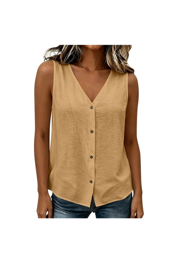 Women’s V-Neck Sleeveless Button-Down Tank Top – Lightweight Flowy Summer Blouse for Beach & Casual Wear