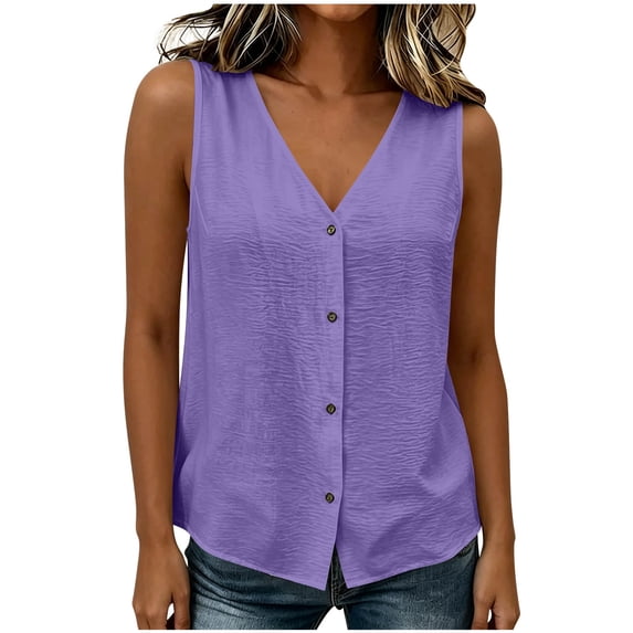 Perfectbot Women’s V-Neck Sleeveless Button-Down Tank Top – Lightweight Flowy Summer Blouse for Beach & Casual Wear