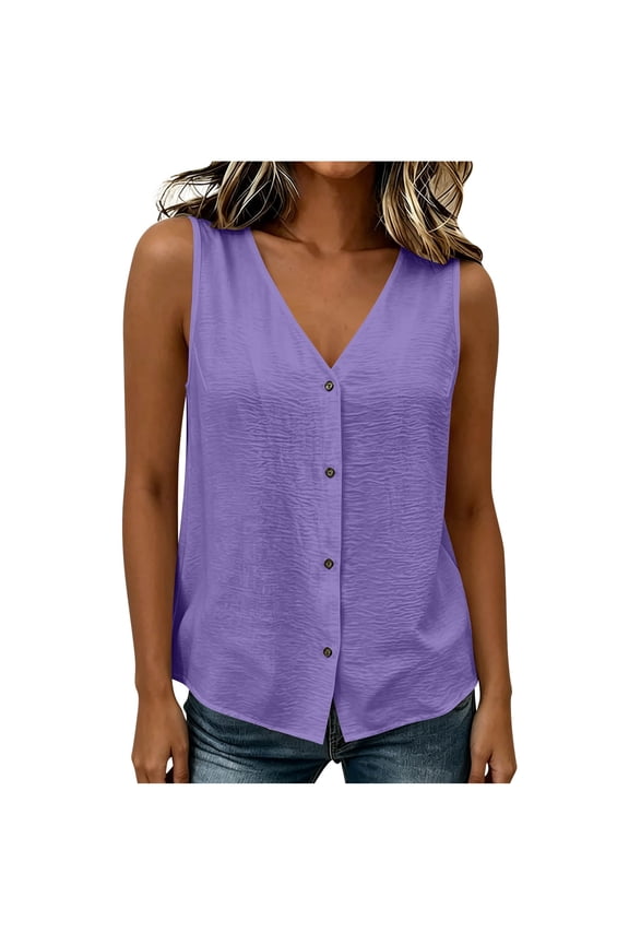 Women’s V-Neck Sleeveless Button-Down Tank Top – Lightweight Flowy Summer Blouse for Beach & Casual Wear