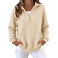 thumbnail image 1 of Perfectbot Women's V Neck Sweatshirt Oversized Pullover with Pockets Lapel Collar Casual Fall Top, 1 of 9