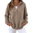 thumbnail image 1 of Perfectbot Women's V Neck Sweatshirt Oversized Pullover with Pockets Lapel Collar Casual Fall Top, 1 of 9