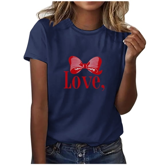Perfectbot Women's Valentine Tee - Bow Heart Graphic Crewneck Short Sleeve Casual Shirt