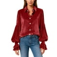thumbnail image 1 of Perfectbot Women's Velvet Button Down Shirt - Lantern Long Sleeve Elegant Dressy Shirt with Flare Cuffs, 1 of 7