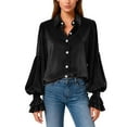 thumbnail image 1 of Perfectbot Women's Velvet Button Down Shirt - Lantern Long Sleeve Elegant Dressy Shirt with Flare Cuffs, 1 of 7