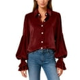 thumbnail image 1 of Perfectbot Women's Velvet Button Down Shirt - Lantern Long Sleeve Elegant Dressy Shirt with Flare Cuffs, 1 of 7