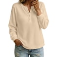 thumbnail image 1 of Perfectbot Women's Waffle Knit Henley Sweatshirt, Relaxed Fit Drop Shoulder Long Sleeve Ribbed Cuffs Top, 1 of 8
