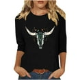 thumbnail image 1 of Perfectbot Women's Western 3/4 Sleeve Tees - Cow Skull Graphic Boho Blouses, Round Neck Tunic Tops, 1 of 4