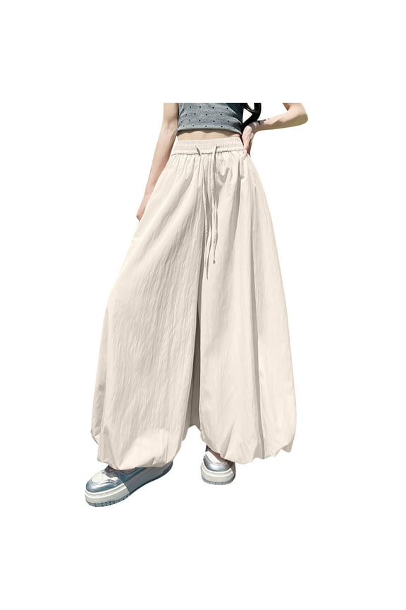 Women's Wide Leg Balloon Pants - Y2K Puffy Drawstring Waist Harem Pants for Casual Wear