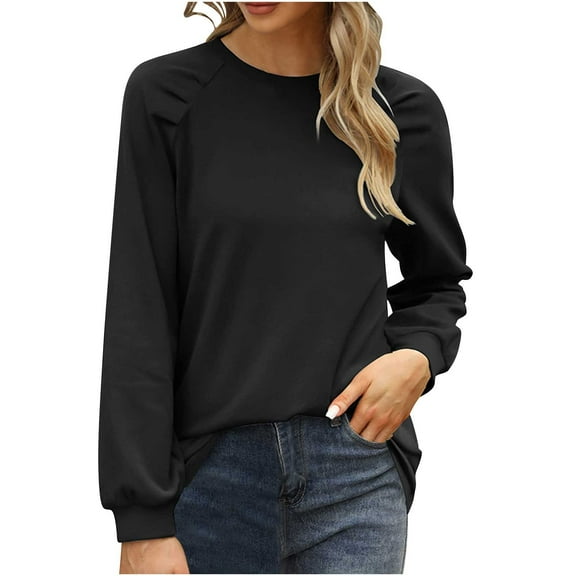 Perfectbot Womens Blouse Long Sleeves Ruched Round Neck Casual Top Fall Tunic Work Bussiness Shirt