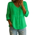 thumbnail image 1 of Perfectbot Womens Button Down Shirts Cotton Linen Ruched V Neck Tops Babydoll Loose Fit Blouse, 1 of 5