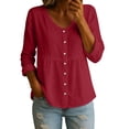thumbnail image 1 of Perfectbot Womens Button Down Shirts Cotton Linen Ruched V Neck Tops Babydoll Loose Fit Blouse, 1 of 6