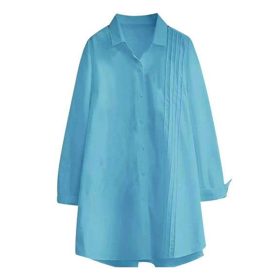 Perfectbot Womens Casual Cuffed Long Sleeve Shirts Button Down Collared Tunic Blouse Fall Loose Fit Tops