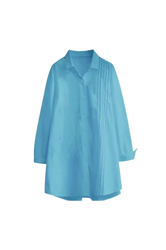 Womens Casual Cuffed Long Sleeve Shirts Button Down Collared Tunic Blouse Fall Loose Fit Tops