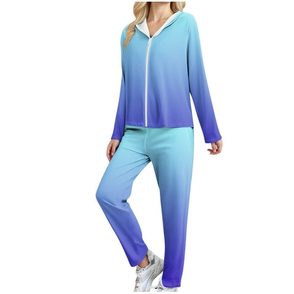 Perfectbot Womens Fall Outfit Set Fashion Gradient Tracksuit Set Hooded Jacket and Pant Two Piece Sportswear