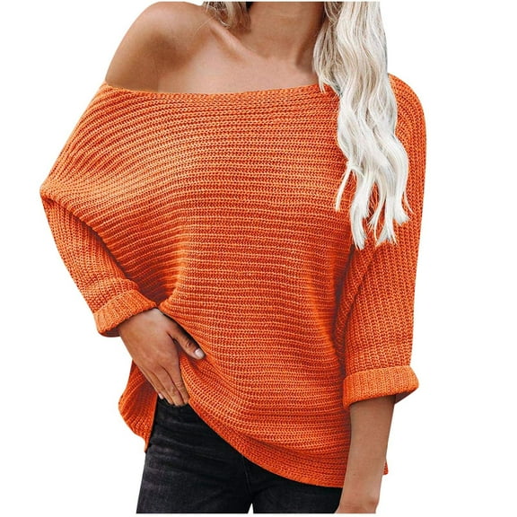 Perfectbot Womens Fall Sweaters Off Shoulder Long Sleeves Textured Knit Tops Casual Going Out Blouse
