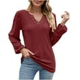 thumbnail image 1 of Perfectbot Womens Fall Tops Dressy Casual V Neck Eyelet Tunic Shirts Ruched Puff Sleeve Work Blouse, 1 of 6