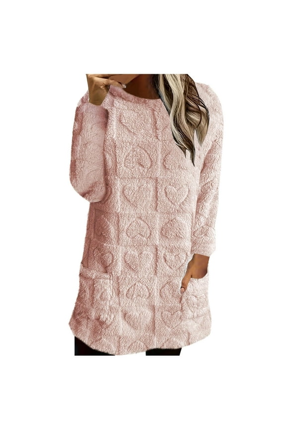 Womens Fall Tops Fleece Pullover Tunic Textured Fuzzy Blouse Winter Thermal Clothes