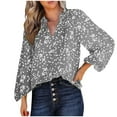 thumbnail image 1 of Perfectbot Womens Fashion Blouses Printed V Neck Ruched Tops Casual Puff Long Sleeve Loose Shirts, 1 of 7