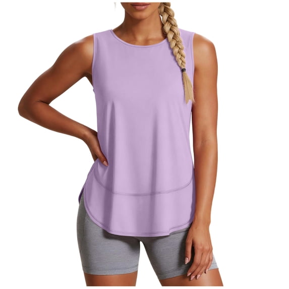 Perfectbot Womens Flowy Workout Tank Top Curved Hem Lightweight Relaxed Fit Athletic Yoga Shirts