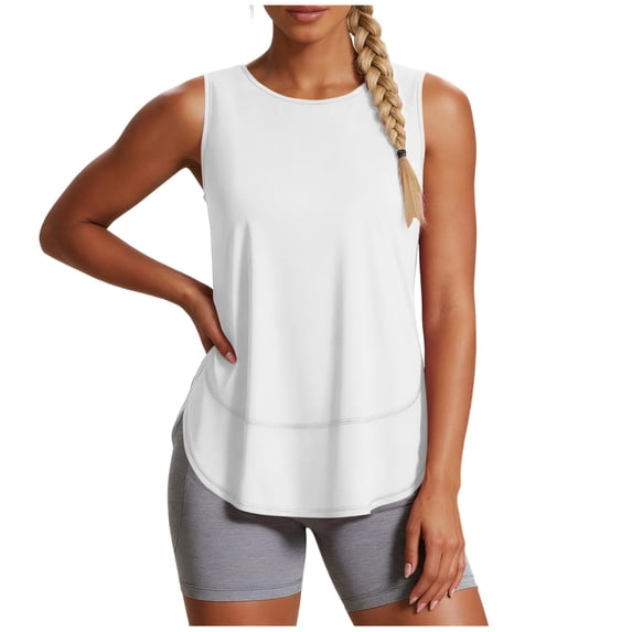 Perfectbot Womens Flowy Workout Tank Top Curved Hem Lightweight Relaxed Fit Athletic Yoga Shirts