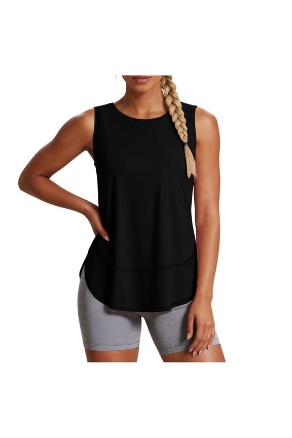 Womens Flowy Workout Tank Top Curved Hem Lightweight Relaxed Fit Athletic Yoga Shirts