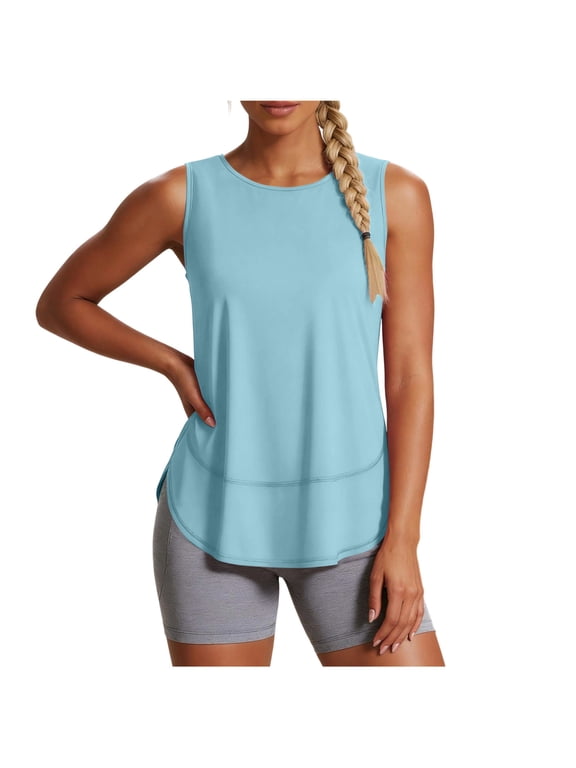 Womens Flowy Workout Tank Top Curved Hem Lightweight Relaxed Fit Athletic Yoga Shirts