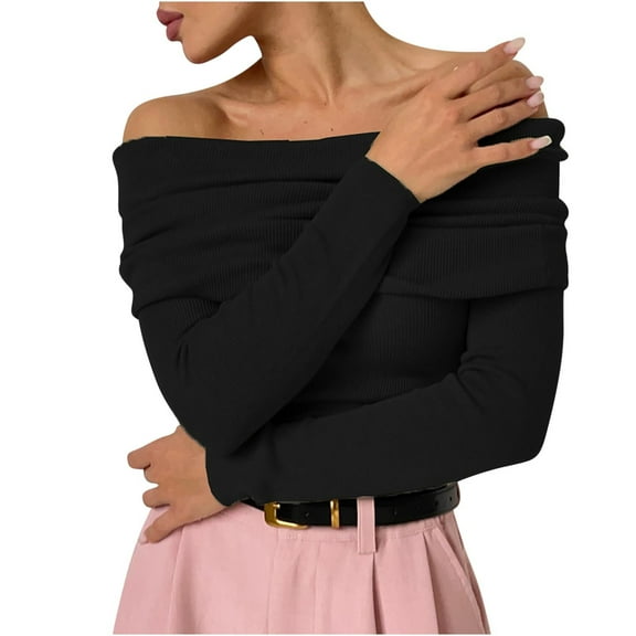 Perfectbot Womens Long Sleeves Sweater Off Shoulder Cable Knit Slim Fit Shirt Fashion Fall Blouse