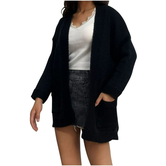 Perfectbot Womens Oversized Cardigans Open Front Knit Shirts with Pocket Casual Tunic Fall Sweaters