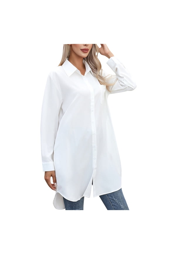Womens Oversized T Shirts Button Down Collared Long Sleeve Tops Baggy Casual Fall Blouse