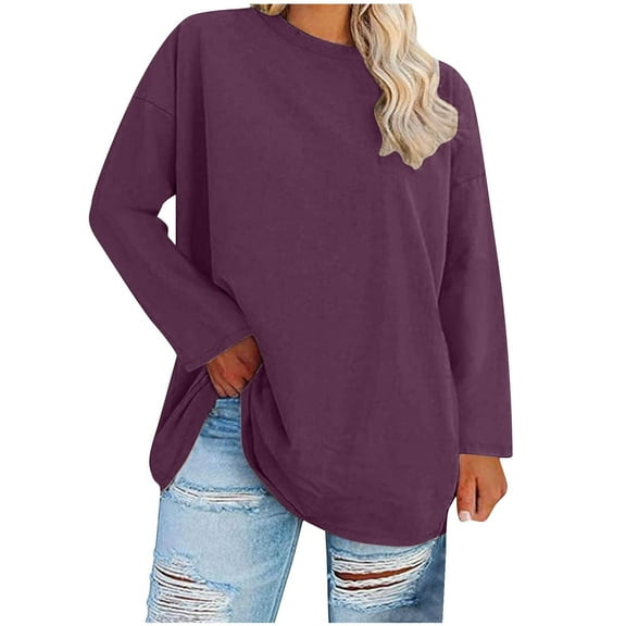 Perfectbot Womens Oversized T Shirts Long Sleeves Round Neck Plain Tops Loose Fit Fall Tunic Blouse