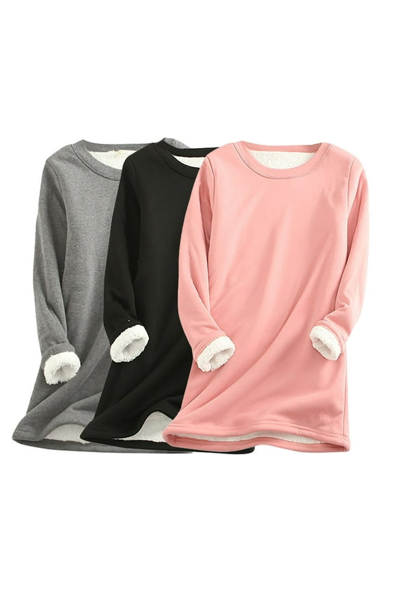 Womens Winter Warm Tops 3 Pack Fleece Lined Long Sleeve Tunic Shirts Fall Blouse, S-5XL