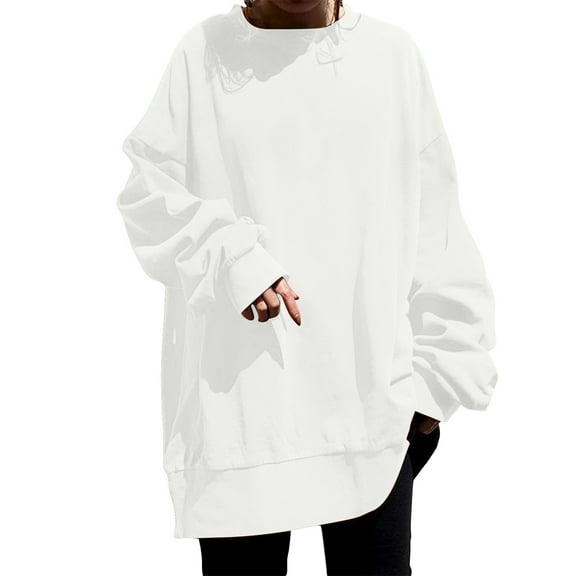 Perfectbot Womens Oversized Tops Puff Long Sleeves Crewneck Tunic Blouse Fall Casual Baggy Shirts