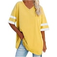 thumbnail image 1 of Perfectbot Womens Oversized Tshirts Summer V Neck Elbow Sleeve Blouses Solid Loose Basic Tops Tees Yellow,S-XXL, 1 of 6