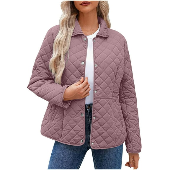 Perfectbot Womens Quilted Jackets Snap Button Cotton Collared Coats Fall Winter Outerwear