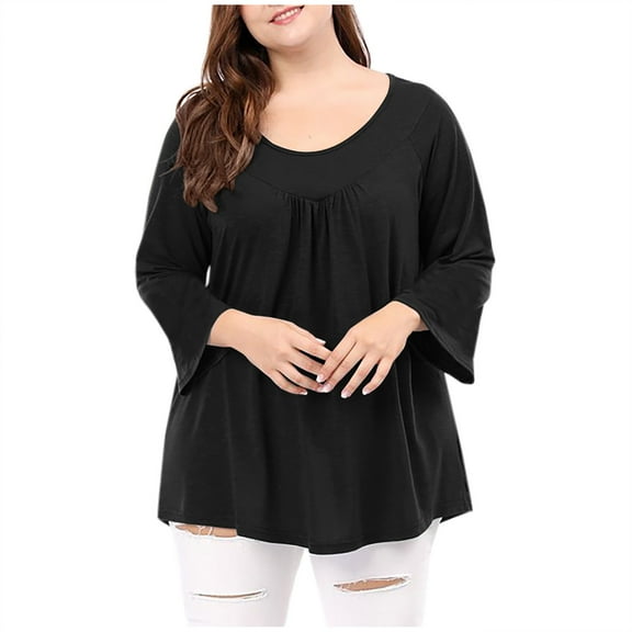 Perfectbot Womens Plus Size Tops Long Sleeves Crewneck Ruched Loose Fit Blouse Casual Flowy Tunic Shirts