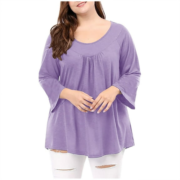 Perfectbot Womens Plus Size Tops Long Sleeves Crewneck Ruched Loose Fit Blouse Casual Flowy Tunic Shirts
