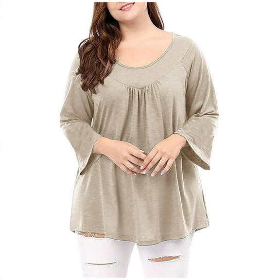 Perfectbot Womens Plus Size Tops Long Sleeves Crewneck Ruched Loose Fit Blouse Casual Flowy Tunic Shirts